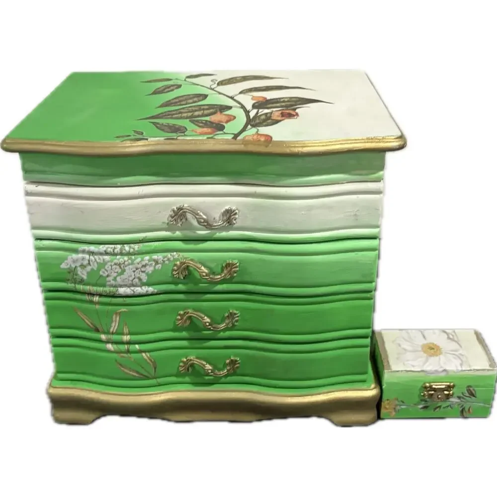 Upcycled Solid Wood Chest Jewelry Box with Bonus Trinket Box